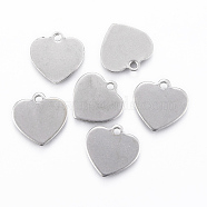 201 Stainless Steel Charms, Stamping Blank Tag, Heart, Stainless Steel Color, 13x13x0.8mm, Hole: 1.2mm(STAS-H422-11P)