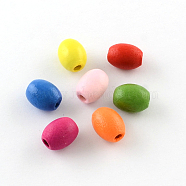 Dyed Natural Wood Beads, Egg Shaped Rugby Wood Beads, Oval, Mixed Color, 10x8mm, Hole: 3mm, about 2380pcs/500g(WOOD-R249-032)