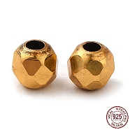 925 Sterling Silver Beads, Faceted Round, Antique Golden, 4mm, Hole: 1.5mm(STER-M113-08AG)