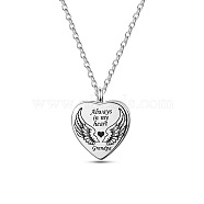 Grandpa Always in My Heart Wing Urn Pendant Necklace, Heart Ashes Urn Necklace, Memorial Jewelry, Stainless Steel Color, 20.87 inch(53cm) (JN992A)