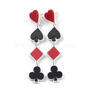 Plastic Dangle Stud Earrings, with Iron Findings and Plastic Ear Nuts, Playing Card, Platinum, Colorful, 95mm, Pin: 0.8mm(EJEW-C500-02)