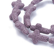 Natural Lava Rock Beads Strands, Cross, Dyed, Lilac, 25~27x19~19.5x7.5~8mm, Hole: 1.5mm, about 16pcs/strand, 16.5 inch(42cm)(G-L498-E16)