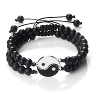 Black and White Yin Yang Non-Magnetic Synthetic Hematite Braided Bracelets, Valentine's Day Adjustable Bracelets for Women Men(NA9786-1)