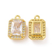 Brass Pendants with Clear Glass, Rectangle Charms, Real 18K Gold Plated, 12x8x5mm, Hole: 1mm(KK-E068-VF214)