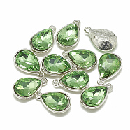 Alloy Glass Pendants, Faceted, teardrop, Platinum, Light Green, 19x12x6mm, Hole: 1.5mm(PALLOY-T028-10x14mm-19)