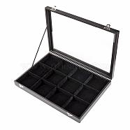 Imitation Leather and Wood Display Boxes, with Glass, Rectangle, Black, 24x35x4.5cm(ODIS-R003-05)