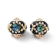 Handmade Indonesia Beads, with Alloy, Resin and ABS Plastic, Bicone with Flower, Golden, Light Sea Green, 18.5x17.5mm, Hole: 1.7mm(FIND-Q106-17A)