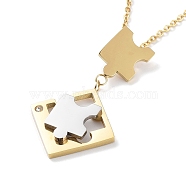 Puzzle Rhinestone Pendant Necklaces, with Ion Plating(IP) 304 Stainless Steel Cable Chains, Golden & Stainless Steel Color, 18.31 inch(46.5cm)(NJEW-F318-11G)