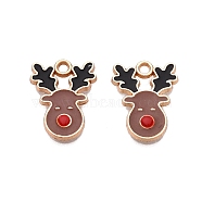 Alloy Enamel Pendants, for Christmas, Christmas Reindeer/Stag, Light Gold, Camel, 17x13x2mm, Hole: 1.6mm(X-ENAM-S121-013B)