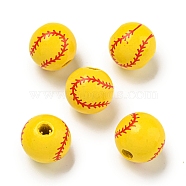 Printed Wood European Beads, Round, Baseball, 15.5~16mm, Hole: 4~4.5mm(WOOD-G022-11A)