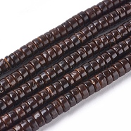 Coconut Beads Strands, Flat Round, Coconut Brown, 4x2mm, Hole: 1mm, about 330~331pcs/strand, 26 inch(66cm)(X-COCO-O009-03-4x2mm)