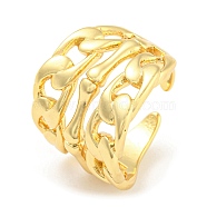 Rack Plating Brass Hollow Curb Chains Open Cuff Rings, Long-Lasting Plated, Lead Free & Cadmium Free, Real 18K Gold Plated, Inner Diameter: 17mm(RJEW-Q784-04G)
