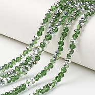 Electroplate Transparent Glass Beads Strands, Half Silver Plated, Faceted, Rondelle, Lime Green, 3x2mm, Hole: 0.8mm, about 150~155pcs/strand, 15~16 inch(38~40cm)(EGLA-A034-T2mm-M17)