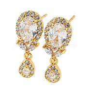 Glass Teardrop Dangle Stud Earrings, Brass Earrings, Real 18K Gold Plated, 20x7.5mm(KK-C031-19G)
