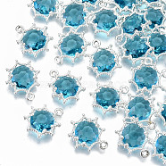 Faceted Glass Pendants, with Eco-Friendly Alloy Findings, Cadmium Free & Nickel Free & Lead Free, Faceted, Flower, Silver, Deep Sky Blue, 15x13x4mm, Hole: 1.6mm(GLAA-S191-002K-S-NR)