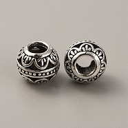 Tibetan Style Alloy European Beads, Large Hole Beads, Rondelle with Flower, Antique Silver, 11x9mm, Hole: 5mm(FIND-TAC0002-065H-02)