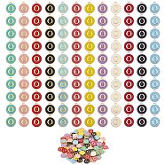 120Pcs 12 Colors Golden Plated Alloy Charms, with Enamel, Enamelled Sequins, Flat Round with Letter, Letter.O, 14x12x2mm, Hole: 1.5mm, 10pcs/color(ENAM-SZ0001-64O)