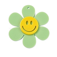 Opaque Acrylic Big Pendants, Sunflower with Smiling Face Charm, Pale Green, 55x50.5x5mm, Hole: 2.5mm(OACR-P012-B07)