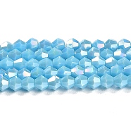 Opaque Solid Color Electroplate Glass Beads Strands, AB Color Plated, Faceted, Bicone, Deep Sky Blue, 4x4mm, Hole: 0.8mm, about 87~98pcs/strand, 12.76~14.61 inch(32.4~37.1cm)(X1-GLAA-F029-P4mm-A12)