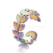 Ion Plating(IP) Rainbow Color 304 Stainless Steel Leaf Wrap Open Cuff Ring for Women, US Size 7 3/4(17.9mm)(RJEW-C025-16M)