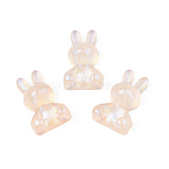 Transparent Acrylic Cabochons, Half Hole, Glitter Beads, Rabbit, PeachPuff, 25x16x8mm, Half Hole: 1mm(MACR-N015-06B)