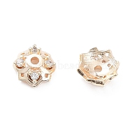 Brass with Clear Cubic Zirconia Bead Caps, 4-Petal Flower, Real 18K Gold Plated, 6.5x2.5mm, Hole: 1~1.2mm(KK-A183-98G)