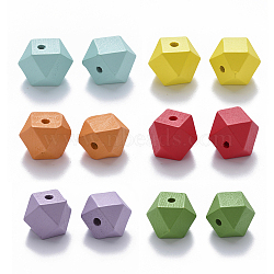 Painted Natural Wood Beads, Polygon, Mixed Color, 15.5x16x16mm, Hole: 3.5mm(WOOD-Q040-020B-A-M)