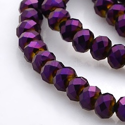Full Plated Faceted Rondelle Electroplate Glass Beads Strands, Purple Plated, 4x3mm, Hole: 1mm, about 110pcs/strand, 15 inch(GLAA-A024C-FP03)