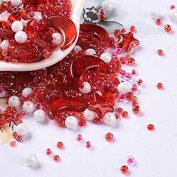 DIY Jewelry Making Finding Kit, Glass & Seed Beads, Round & Star & Moon, Red, 2~16x2~12x3~7mm, Hole: 0.8~1.2mm(DIY-R082-03)