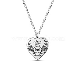 Grandpa Always in My Heart Wing Urn Pendant Necklace, Heart Ashes Urn Necklace, Memorial Jewelry, Stainless Steel Color, 20.87 inch(53cm) (JN992A)