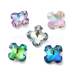 Electroplated Glass Pendants, Back Plated, Faceted, Clover Charms, Mixed Color, 14x14x6mm, Hole: 1.2mm(EGLA-M029-01)