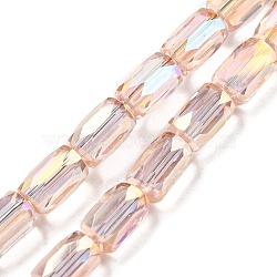 Transparent Glass Beads Strands, AB Color Plated, Faceted Column, Misty Rose, 6x4mm, Hole: 0.8mm, about 80pcs/strand, 20.08''~20.47''(51~52cm)(EGLA-P052-03B-01)