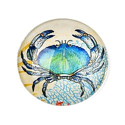 Glass Cabochons, Half Round with Ocean Theme, Lawn Green, Crab, 34.5x9.5mm(GGLA-T004-11Q)