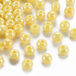 Opaque Acrylic Beads, AB Color Plated, Round, Yellow, 6x5mm, Hole: 1.8mm, about 4400pcs/500g(MACR-S370-D6mm-A10)