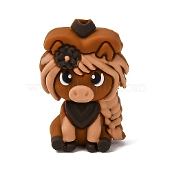 Animal Silicone Beads, Focal Beads, Chocolate, Cowgirl Horse, 32x21.5x15mm, Hole: 2mm(SL-CBAAC97-02H)