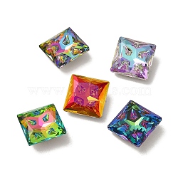 Glass Rhinestone Cabochons, Point Back & Back Plated, Faceted, Square, Mixed Color, 18x18x7.5mm(RGLA-P036-09B-M)