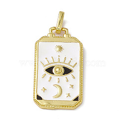 Alloy Enamel Pendants, Rectangle, Tarot Pattern Charm, Golden, White, Eye Pattern, 26x14x2mm, Hole: 2x3mm(X-ENAM-D042-01H)