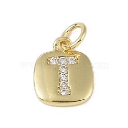 Rack Plating Brass Micro Pave CLear Cubic Zirconia Charms, with Jump Rings, Cadmium Free & Lead Free, Long-Lasting Plated, Real 18K Gold Plated, Letter T, 11.5x9x1.5mm, Hole: 2.8mm(KK-E110-14G-T)