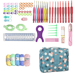 Sewing Tool Sets, including Stainless Steel Scissor, Yarn,Thimble, Tape Measure, Safety Pin, Zipper Storage Bag, Mixed Color, 220x170x80mm(PW-WG85898-01)