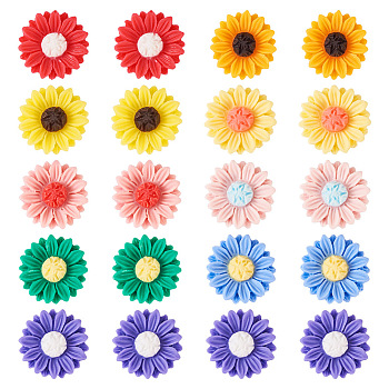 Pandahall 54Pcs 9 Styles Opaque Resin Cabochons, Sunflower, Mixed Color, 15~16x5mm, 6pcs/style
