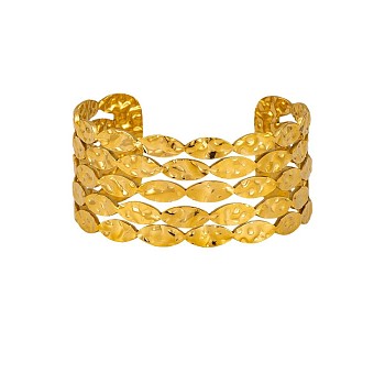 Hammered 304 Stainless Steel Multi-strand Cuff Bangles for Women, Horse Eye Shape, Golden, Inner Diameter: 2.56 inch(6.5cm)