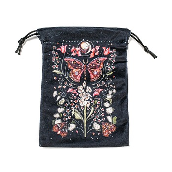 Butterfly Print Velvet Storage Bags, Drawstring Pouches Tarot Card Packaging Bag, Rectangle, Light Coral, 17.9x13cm