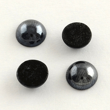 Pearlized Plated Opaque Glass Cabochons, Half Round/Dome, Black, 7.5~8x3~4mm