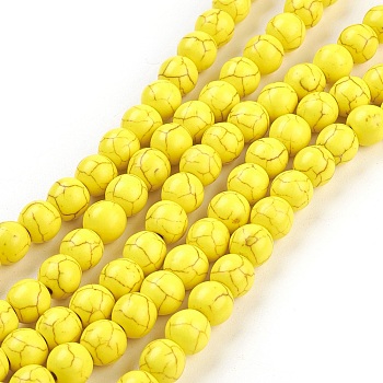 1 Strand Synthetic Turquoise Round Beads Strands, Dyed, Gold, 8mm, Hole: 1mm, about 50pcs/strand, 15.35 inch