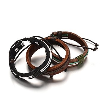 Adjustable Leather Cord Bracelets, with Waxed Cord, Mixed Color, 57mm, 15x10mm
