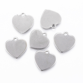 201 Stainless Steel Charms, Stamping Blank Tag, Heart, Stainless Steel Color, 13x13x0.8mm, Hole: 1.2mm
