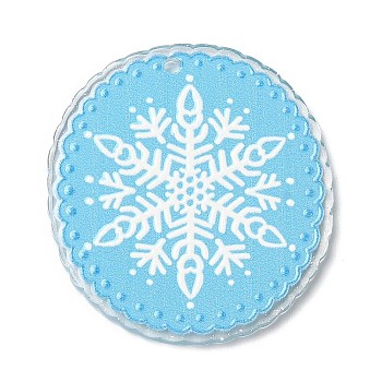 Christmas Series Acrylic Pendants, Snowflake, 39.5x37x2.3mm, Hole: 2mm