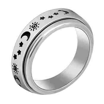 Titanium Steel Rotating Fidget Band Ring, Fidget Spinner Ring for Anxiety Stress Relief, Platinum, Sun Pattern, US Size 9(18.9mm)