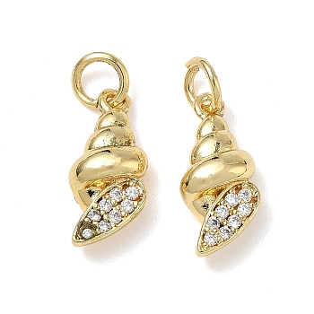 Brass Micro Pave Clear Cubic Zirconia Charms, with Jump Ring, Lead Free & Cadmium Free, Long-Lasting Plated, Rack Plating, Real 18K Gold Plated, Conch Charm, 15x7x4.5mm, Hole: 3mm