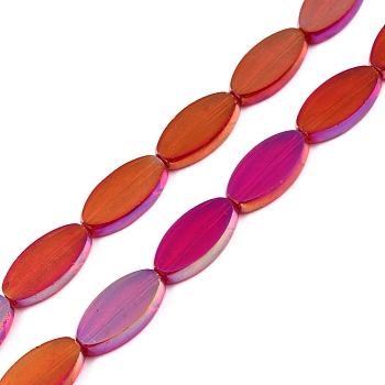 Painted Transparent Glass Beads Strands, Oval, Camellia, 19x10x3.5mm, Hole: 1.4mm, about 22Pcs/strand, 16.93''(43cm)